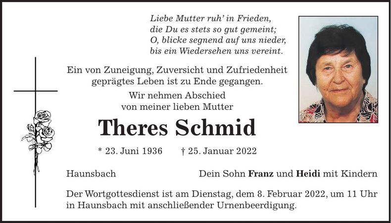 Traueranzeige Theres Schmid