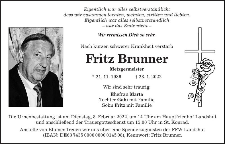 Traueranzeige Fritz Brunner