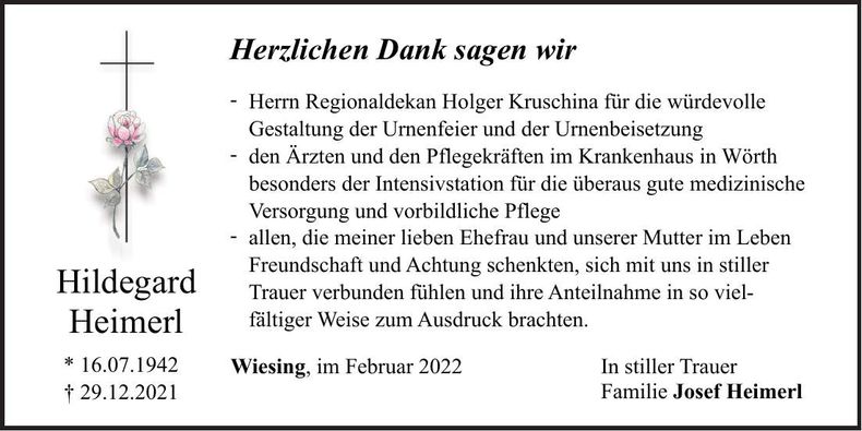 Traueranzeige Hildegard Heimerl