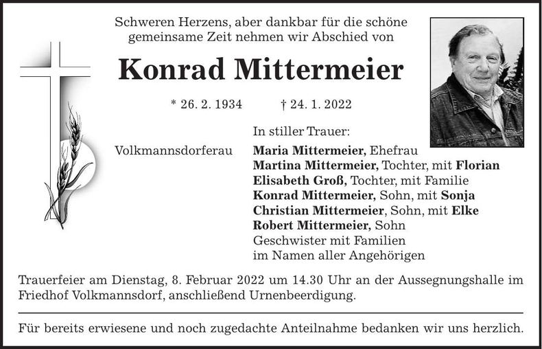 Traueranzeige Konrad Mittermeier