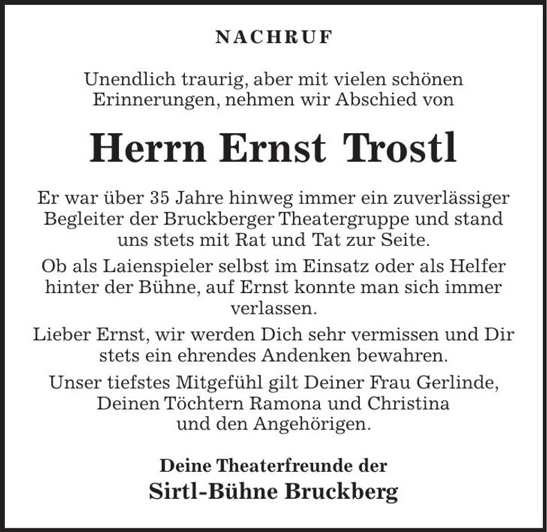 Traueranzeige Ernst Trostl