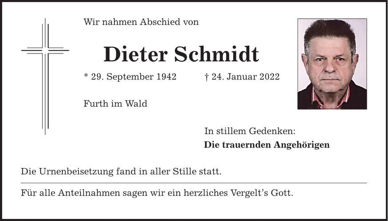 Traueranzeige Dieter Schmidt