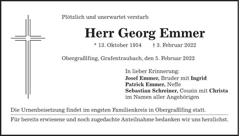 Traueranzeige Georg Emmer