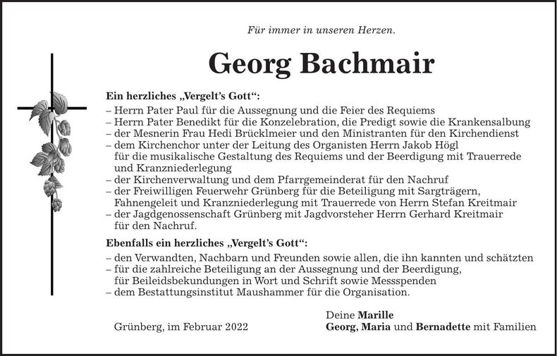 Traueranzeige Georg Bachmair
