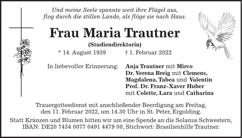 Traueranzeige Maria Trautner