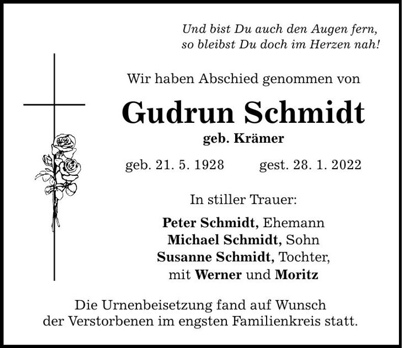 Traueranzeige Gudrun Schmidt