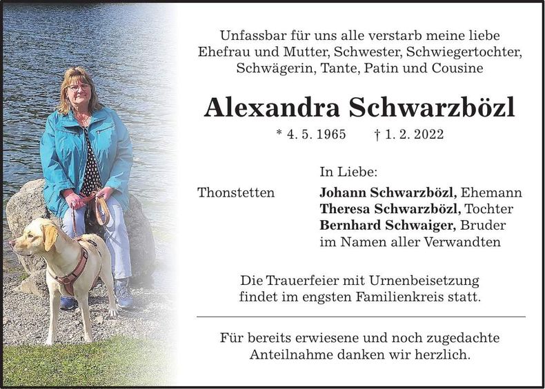 Traueranzeige Alexandra Schwarzbözl