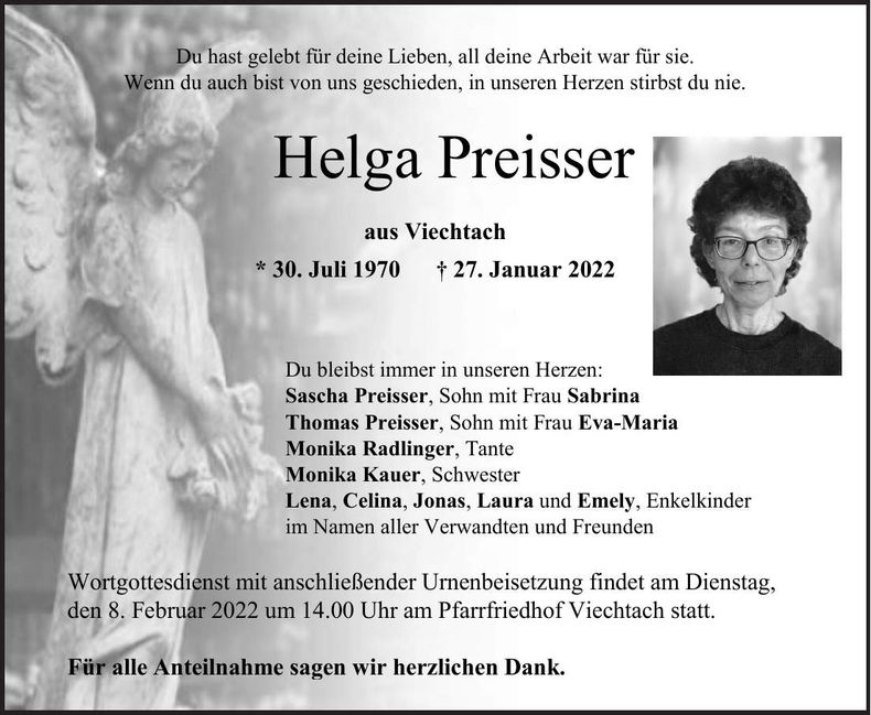 Traueranzeige Helga Preisser