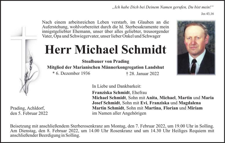 Traueranzeige Michael Schmidt