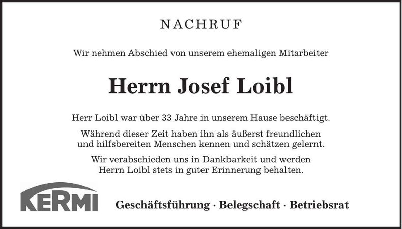 Traueranzeige Josef Loibl