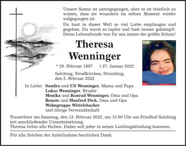 Traueranzeige Theresa Wenninger