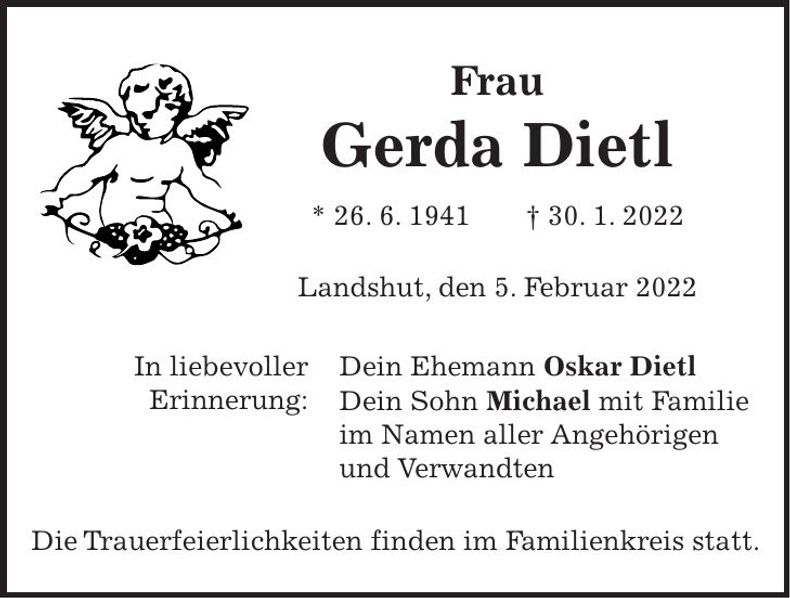 Traueranzeige Gerda Dietl