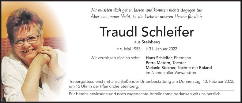 Traueranzeige Traudl Schleifer