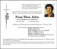 Traueranzeige Thea John