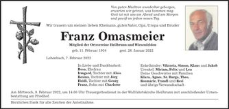 Traueranzeige Franz Omasmeier