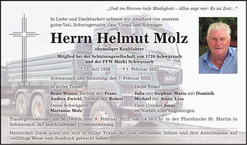 Traueranzeige Helmut Molz