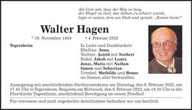 Traueranzeige Walter Hagen