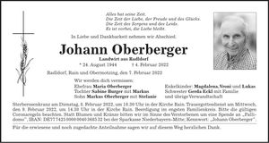Traueranzeige Johann Oberberger
