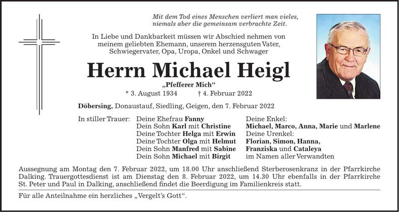Traueranzeige Michael Heigl