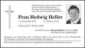 Traueranzeige Hedwig Heller