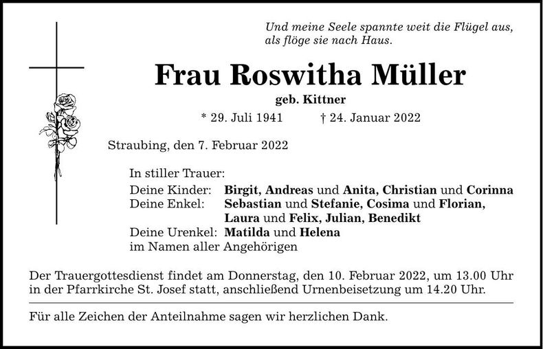 Traueranzeige Roswitha Müller