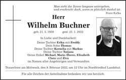Traueranzeige Wilhelm Buchner