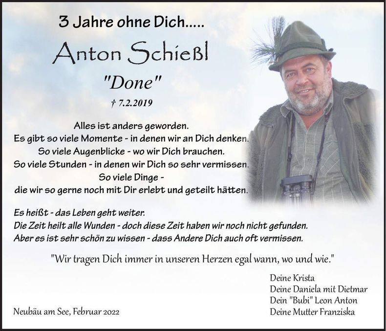 Traueranzeige Anton Schießl