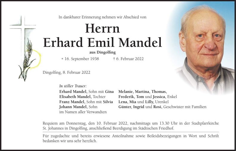 Traueranzeige Erhard Emil Mandel