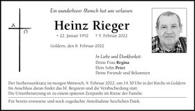 Traueranzeige Heinz Rieger