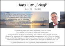 Traueranzeige Hans Lutz