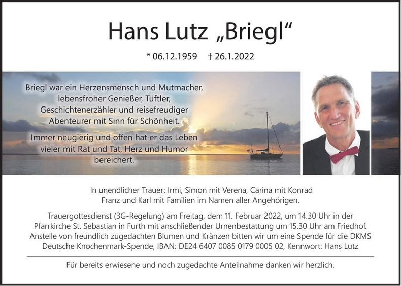 Traueranzeige Hans Lutz