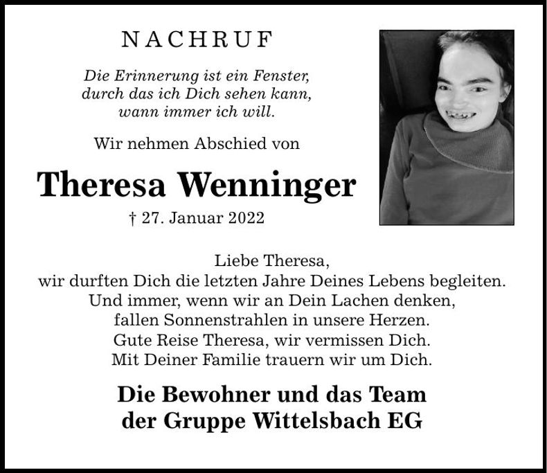 Traueranzeige Theresa Wenninger