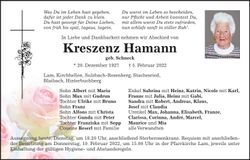 Traueranzeige Kreszenz Hamann