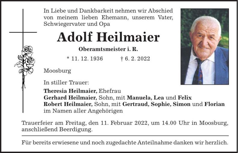 Traueranzeige Adolf Heilmaier