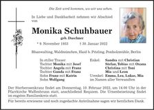 Traueranzeige Monika Schuhbauer