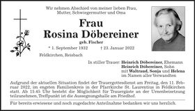 Traueranzeige Rosina Döbereiner
