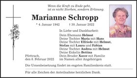 Traueranzeige Marianne Schropp