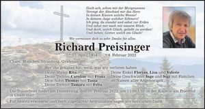 Traueranzeige Richard Preisinger