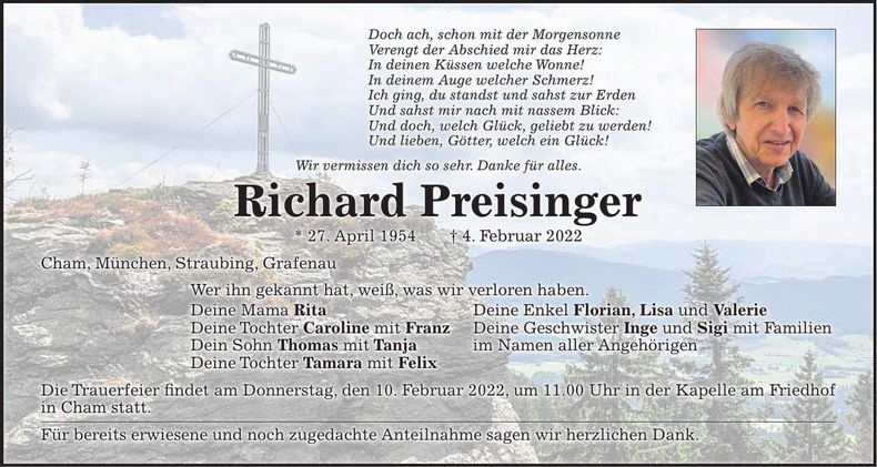 Traueranzeige Richard Preisinger