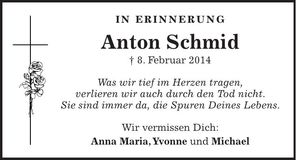 Traueranzeige Anton Schmid