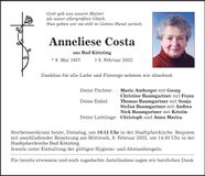 Traueranzeige Anneliese Costa