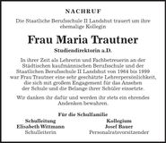Traueranzeige Maria Trautner