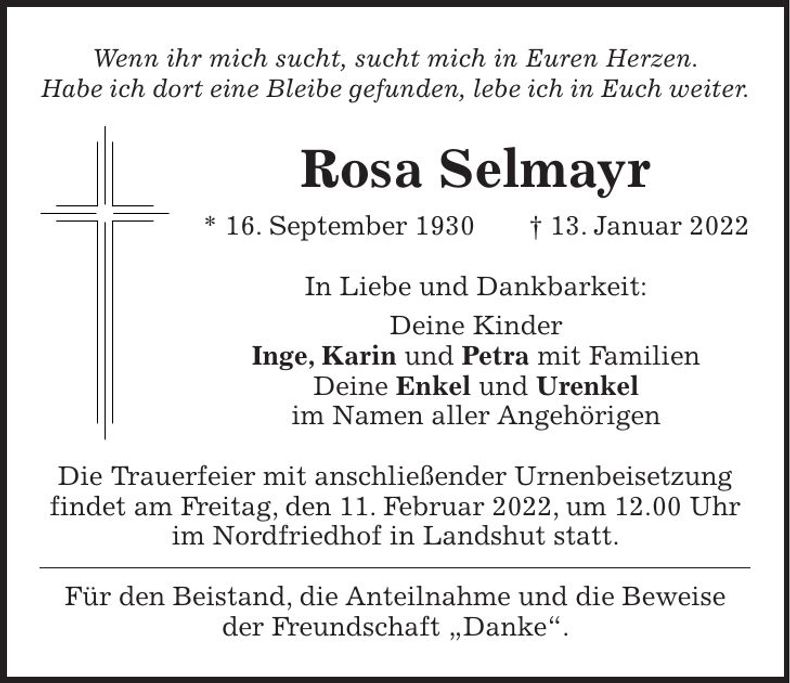 Traueranzeige Rosa Selmayr
