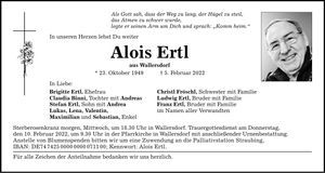 Traueranzeige Alois Ertl