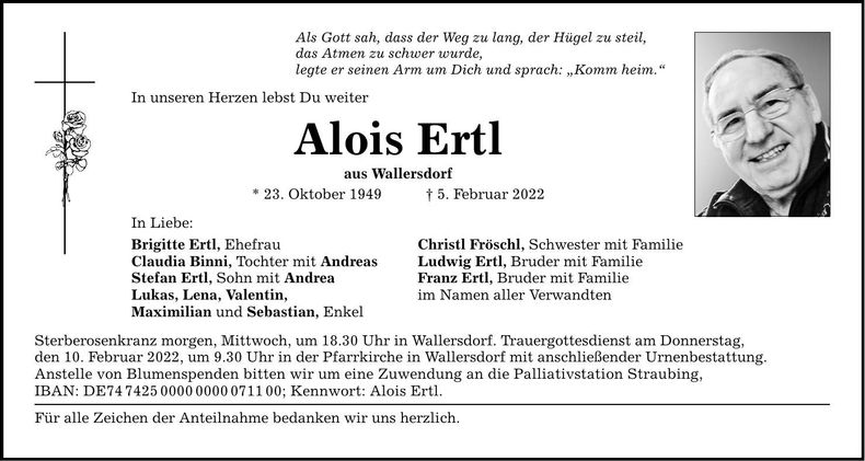 Traueranzeige Alois Ertl
