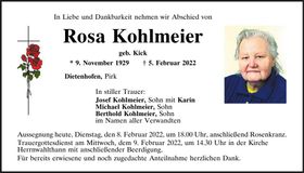 Traueranzeige Rosa Kohlmeier