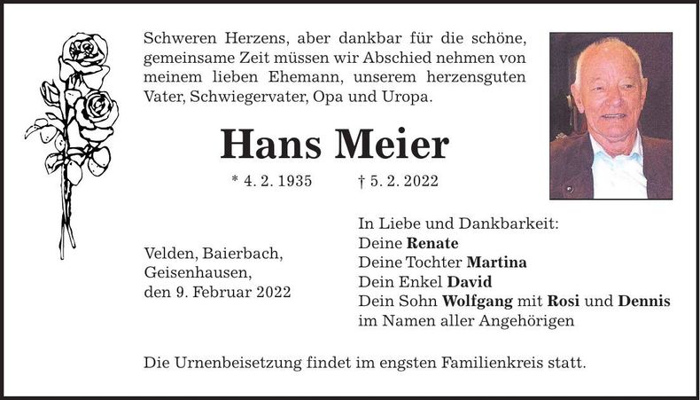 Traueranzeige Hans Meier