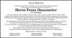 Traueranzeige Franz Omasmeier