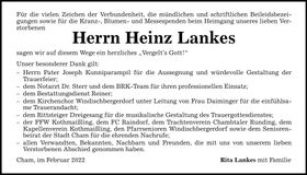 Traueranzeige Heinz Lankes