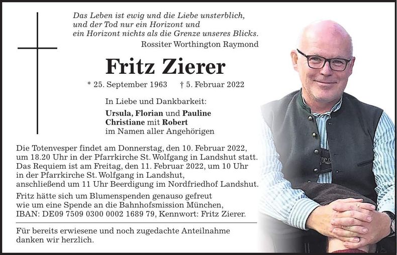 Traueranzeige Fritz Zierer